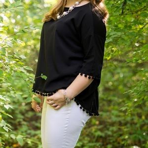 Black blouse with Pom Pom detailing